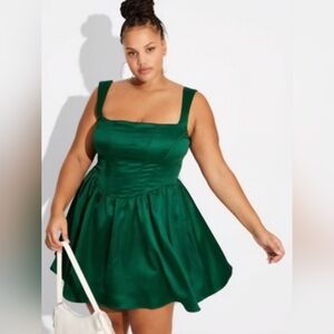 Emerald Green Satin Dress